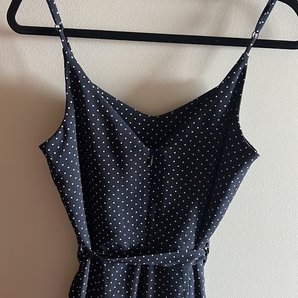 Carolina Belle Polka Dot Cropped Jumpsuit With Pockets Size 4 Dark Navy - Picture 6 of 9